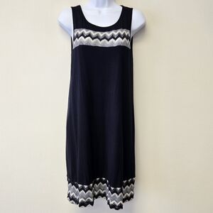 Hem & Thread Sleeveless Chevron Trim Dress Navy Blue L
